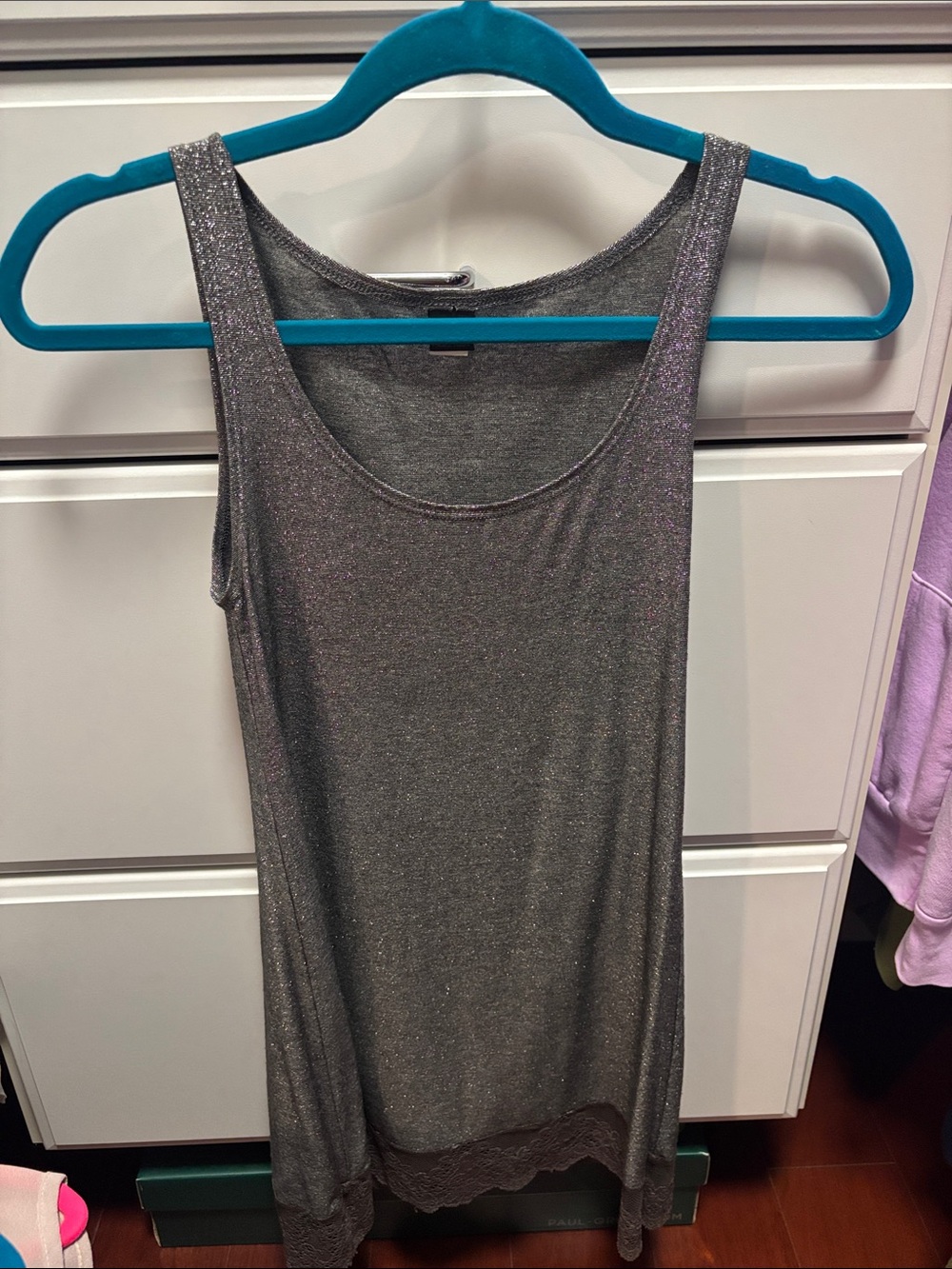 Only Hearts Silver Metallic Lace-Hem Tank long
